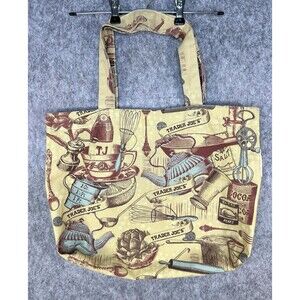 Trader Joe’s Canvas Vintage Look Tote Bag Kitchen Utensils Wine Baking Tea Cocoa